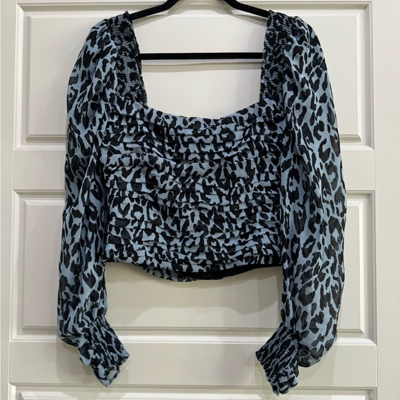 Zara Blue Leopard Blouse - Picture 1 of 5